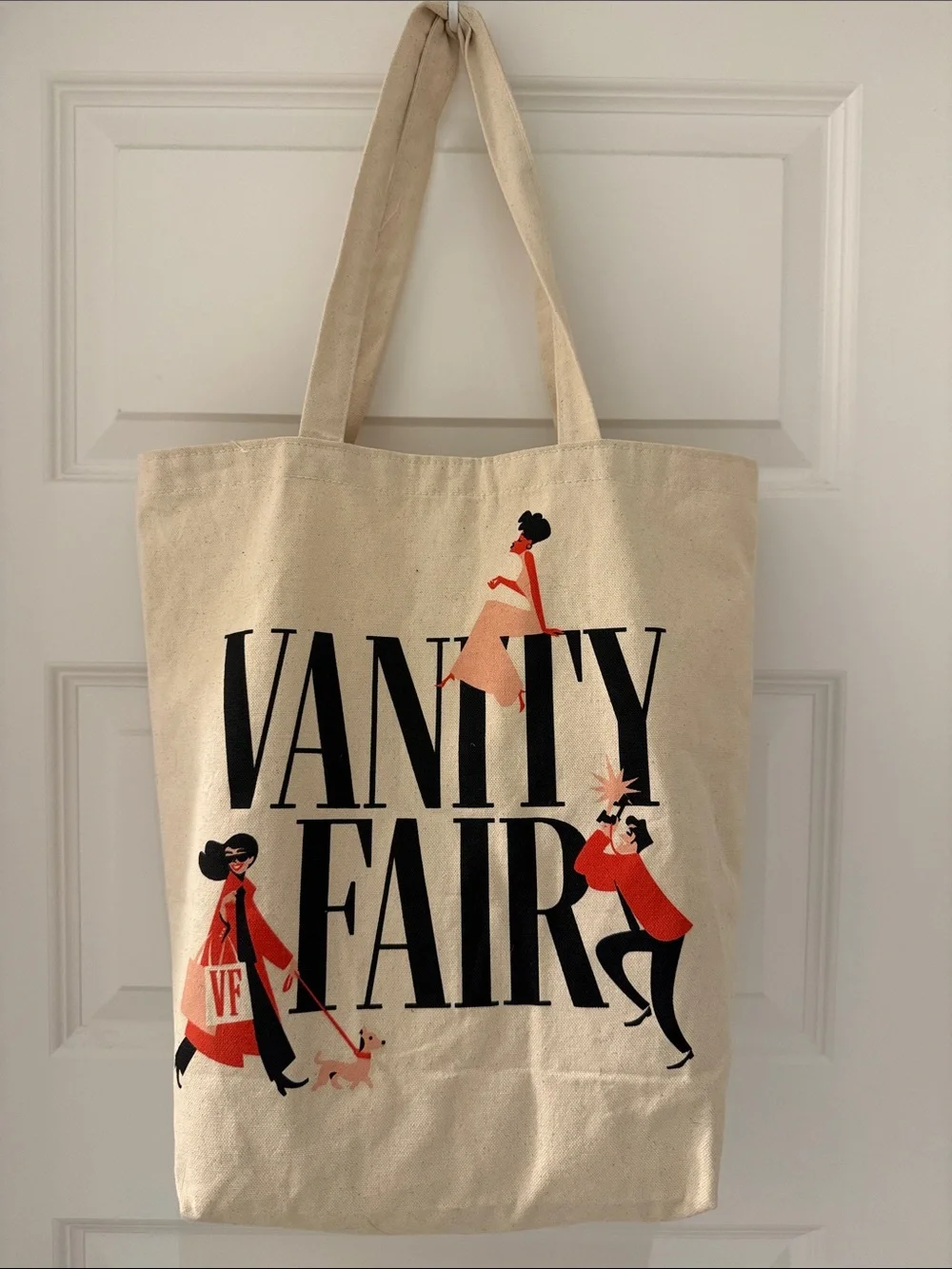 Vanity Fair Canvas Tote with Red and Black Graphic